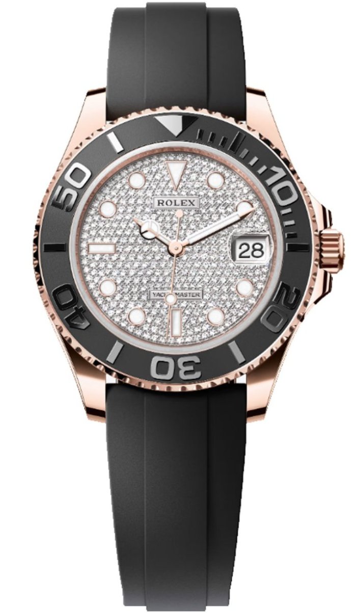 Rolex Yacht-Master 37mm Everose Diamond Pave Dial Oysterflex - 268655 - New 2025